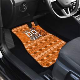 Personalized Wests Tigers Christmas Car Mats Australian Rugby Fans - Pixelated Ugly Xmas Pattern Mascot Santa
