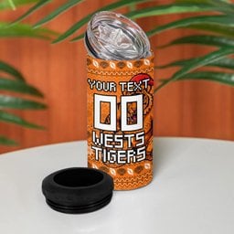Personalized Wests Tigers Christmas 4 in 1 Can Cooler Tumbler Australian Rugby Fans - Pixelated Ugly Xmas Pattern Mascot Santa