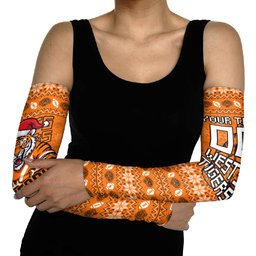 Personalized Wests Tigers Christmas Arm Sleeves Australian Rugby Fans - Pixelated Ugly Xmas Pattern Mascot Santa