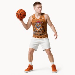 Personalized Wests Tigers Christmas Basketball Jersey Australian Rugby Fans - Pixelated Ugly Xmas Pattern Mascot Santa