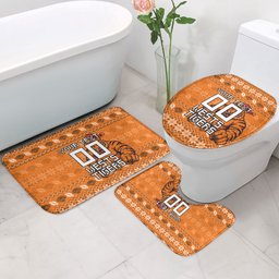Personalized Wests Tigers Christmas Bathroom Set Australian Rugby Fans - Pixelated Ugly Xmas Pattern Mascot Santa