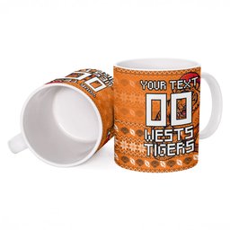 Personalized Wests Tigers Christmas Ceramic Mug Australian Rugby Fans - Pixelated Ugly Xmas Pattern Mascot Santa