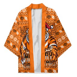 Personalized Wests Tigers Christmas Kimono Australian Rugby Fans - Pixelated Ugly Xmas Pattern Mascot Santa