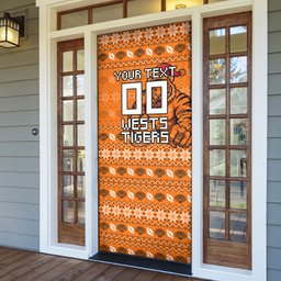 Personalized Wests Tigers Christmas Door Cover Australian Rugby Fans - Pixelated Ugly Xmas Pattern Mascot Santa