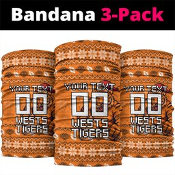 Personalized Wests Tigers Christmas Neck Gaiter Australian Rugby Fans - Pixelated Ugly Xmas Pattern Mascot Santa