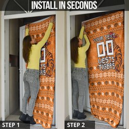 Personalized Wests Tigers Christmas Door Cover Australian Rugby Fans - Pixelated Ugly Xmas Pattern Mascot Santa