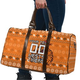 Personalized Wests Tigers Christmas Travel Bag Australian Rugby Fans - Pixelated Ugly Xmas Pattern Mascot Santa