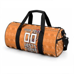 Personalized Wests Tigers Christmas Duffle Bag Australian Rugby Fans - Pixelated Ugly Xmas Pattern Mascot Santa