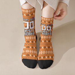 Personalized Wests Tigers Christmas Crew Socks Australian Rugby Fans - Pixelated Ugly Xmas Pattern Mascot Santa