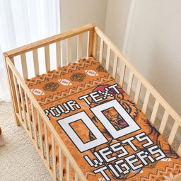 Personalized Wests Tigers Christmas Baby Bed Cover Australian Rugby Fans - Pixelated Ugly Xmas Pattern Mascot Santa