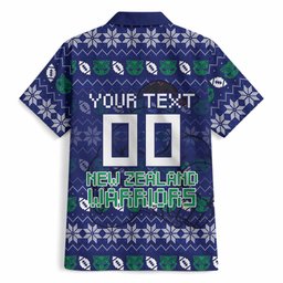 Personalized New Zealand Warriors Christmas Hawaiian Shirt Maori Rugby Fans - Pixelated Ugly Xmas Pattern Mascot Santa