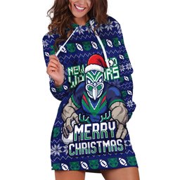 Personalized New Zealand Warriors Christmas Hoodie Dress Maori Rugby Fans - Pixelated Ugly Xmas Pattern Mascot Santa