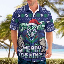 Personalized New Zealand Warriors Christmas Hawaiian Shirt Maori Rugby Fans - Pixelated Ugly Xmas Pattern Mascot Santa