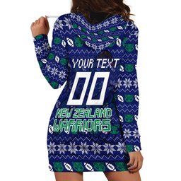 Personalized New Zealand Warriors Christmas Hoodie Dress Maori Rugby Fans - Pixelated Ugly Xmas Pattern Mascot Santa