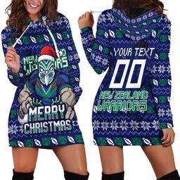 Personalized New Zealand Warriors Christmas Hoodie Dress Maori Rugby Fans - Pixelated Ugly Xmas Pattern Mascot Santa