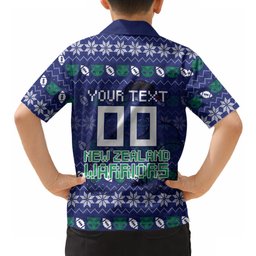 Personalized New Zealand Warriors Christmas Hawaiian Shirt Maori Rugby Fans - Pixelated Ugly Xmas Pattern Mascot Santa