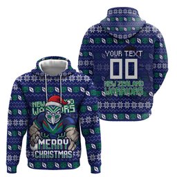 Personalized New Zealand Warriors Christmas Hoodie Maori Rugby Fans - Pixelated Ugly Xmas Pattern Mascot Santa