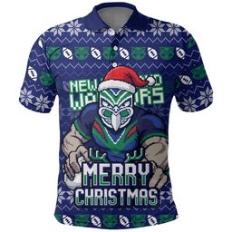 Personalized New Zealand Warriors Christmas Polo Shirt Maori Rugby Fans - Pixelated Ugly Xmas Pattern Mascot Santa