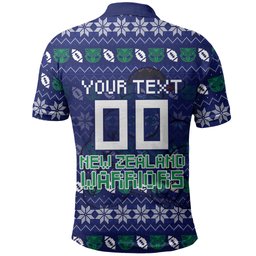 Personalized New Zealand Warriors Christmas Polo Shirt Maori Rugby Fans - Pixelated Ugly Xmas Pattern Mascot Santa