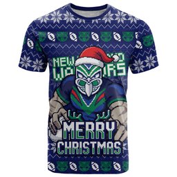 Personalized New Zealand Warriors Christmas T Shirt Maori Rugby Fans - Pixelated Ugly Xmas Pattern Mascot Santa