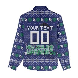 Personalized New Zealand Warriors Christmas Women Casual Shirt Maori Rugby Fans - Pixelated Ugly Xmas Pattern Mascot Santa