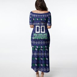 Personalized New Zealand Warriors Christmas Puletasi Maori Rugby Fans - Pixelated Ugly Xmas Pattern Mascot Santa
