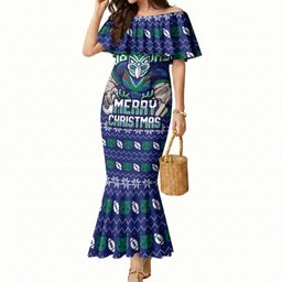 Personalized New Zealand Warriors Christmas Mermaid Dress Maori Rugby Fans - Pixelated Ugly Xmas Pattern Mascot Santa