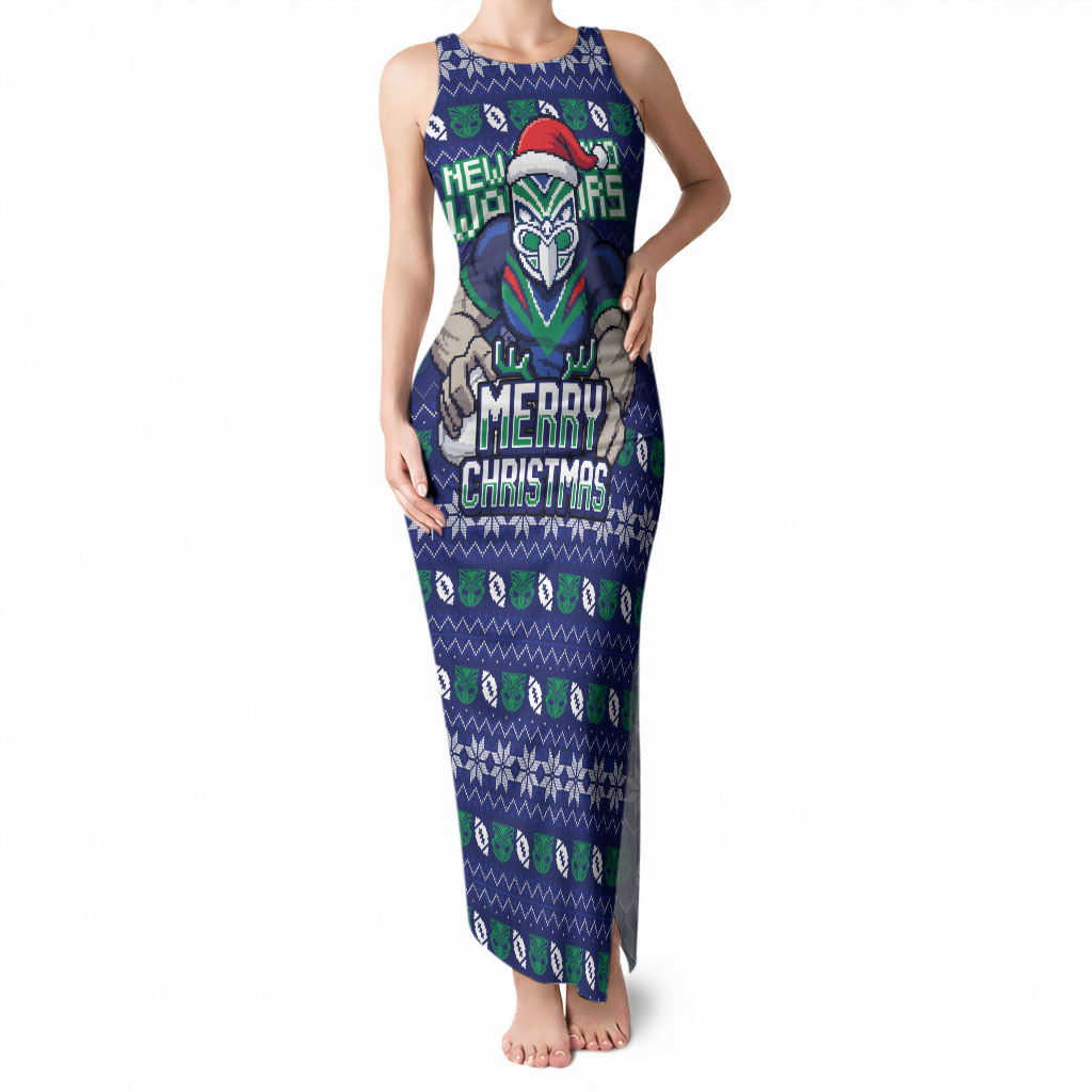 Personalized New Zealand Warriors Christmas Tank Maxi Dress Maori Rugby Fans - Pixelated Ugly Xmas Pattern Mascot Santa