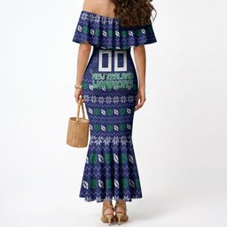 Personalized New Zealand Warriors Christmas Mermaid Dress Maori Rugby Fans - Pixelated Ugly Xmas Pattern Mascot Santa