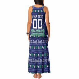 Personalized New Zealand Warriors Christmas Tank Maxi Dress Maori Rugby Fans - Pixelated Ugly Xmas Pattern Mascot Santa
