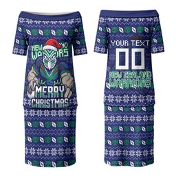 Personalized New Zealand Warriors Christmas Couples Matching Puletasi and Long Sleeve Button Shirt Maori Rugby Fans - Pixelated Ugly Xmas Pattern Mascot Santa