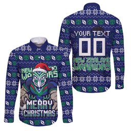 Personalized New Zealand Warriors Christmas Family Matching Puletasi and Hawaiian Shirt Maori Rugby Fans - Pixelated Ugly Xmas Pattern Mascot Santa