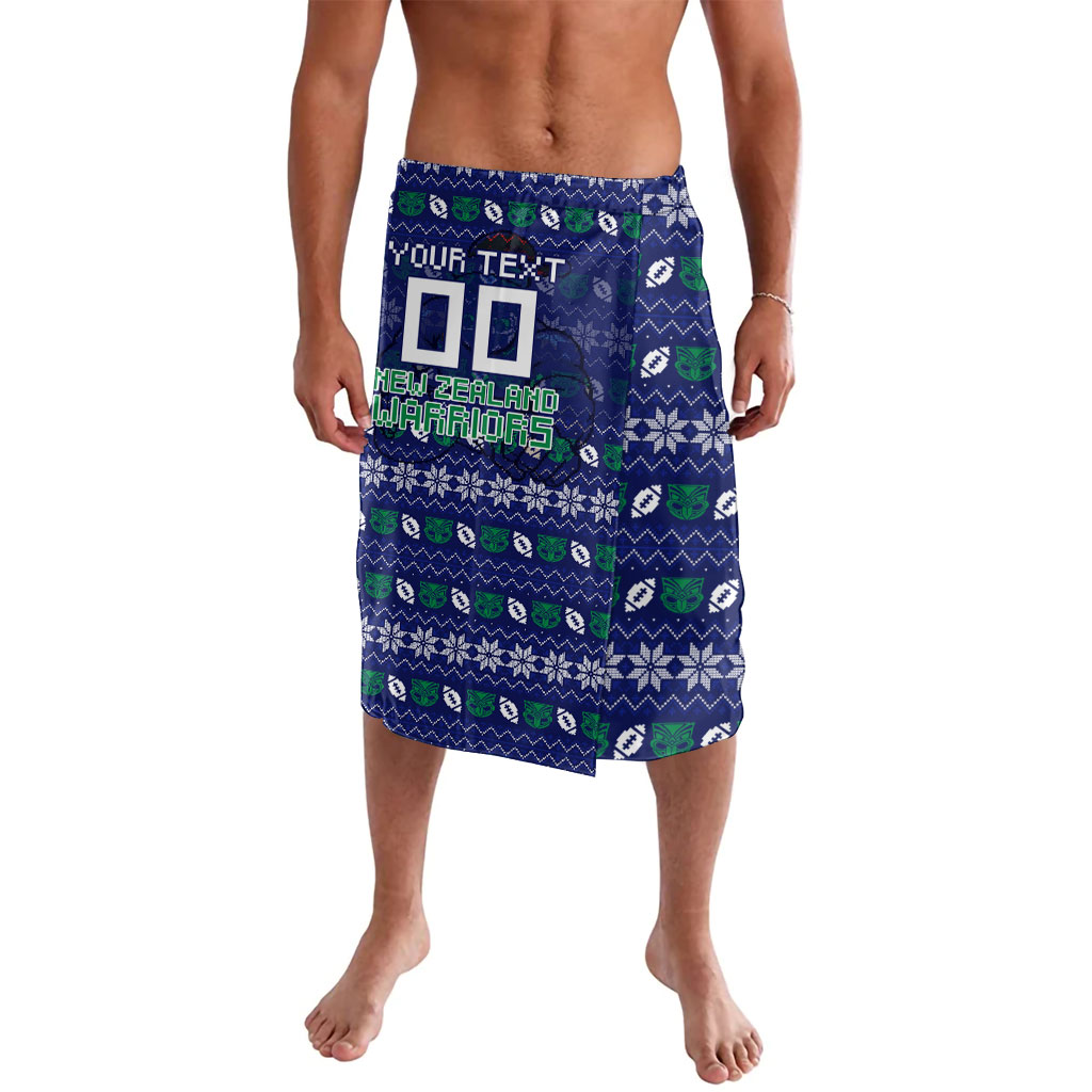 Personalized New Zealand Warriors Christmas Lavalava Maori Rugby Fans - Pixelated Ugly Xmas Pattern Mascot Santa