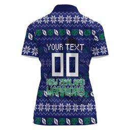 Personalized New Zealand Warriors Christmas Women Polo Shirt Maori Rugby Fans - Pixelated Ugly Xmas Pattern Mascot Santa