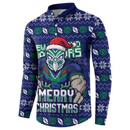 Personalized New Zealand Warriors Christmas Button Sweatshirt Maori Rugby Fans - Pixelated Ugly Xmas Pattern Mascot Santa