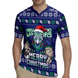 Personalized New Zealand Warriors Christmas Rugby Jersey Maori Rugby Fans - Pixelated Ugly Xmas Pattern Mascot Santa