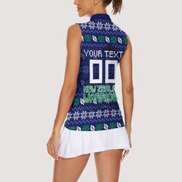 Personalized New Zealand Warriors Christmas Women Sleeveless Polo Shirt Maori Rugby Fans - Pixelated Ugly Xmas Pattern Mascot Santa