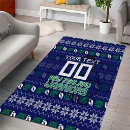 Personalized New Zealand Warriors Christmas Area Rug Maori Rugby Fans - Pixelated Ugly Xmas Pattern Mascot Santa