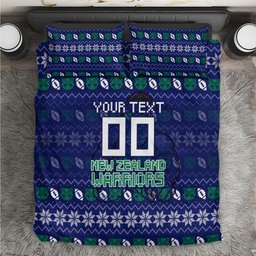 Personalized New Zealand Warriors Christmas Bedding Set Maori Rugby Fans - Pixelated Ugly Xmas Pattern Mascot Santa
