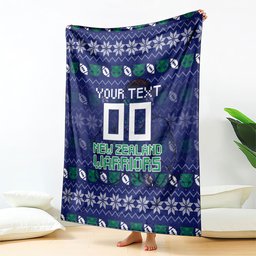 Personalized New Zealand Warriors Christmas Blanket Maori Rugby Fans - Pixelated Ugly Xmas Pattern Mascot Santa