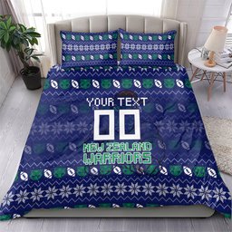 Personalized New Zealand Warriors Christmas Bedding Set Maori Rugby Fans - Pixelated Ugly Xmas Pattern Mascot Santa
