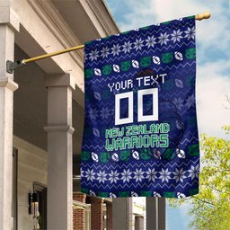 Personalized New Zealand Warriors Christmas Garden Flag Maori Rugby Fans - Pixelated Ugly Xmas Pattern Mascot Santa