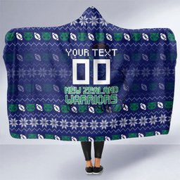 Personalized New Zealand Warriors Christmas Hooded Blanket Maori Rugby Fans - Pixelated Ugly Xmas Pattern Mascot Santa