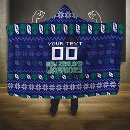 Personalized New Zealand Warriors Christmas Hooded Blanket Maori Rugby Fans - Pixelated Ugly Xmas Pattern Mascot Santa