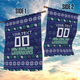 Personalized New Zealand Warriors Christmas Garden Flag Maori Rugby Fans - Pixelated Ugly Xmas Pattern Mascot Santa
