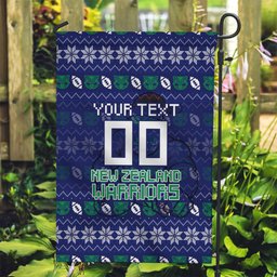 Personalized New Zealand Warriors Christmas Garden Flag Maori Rugby Fans - Pixelated Ugly Xmas Pattern Mascot Santa