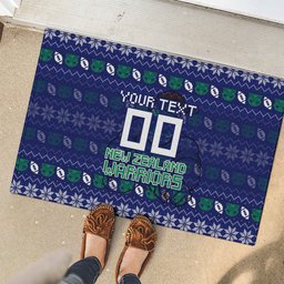 Personalized New Zealand Warriors Christmas Rubber Doormat Maori Rugby Fans - Pixelated Ugly Xmas Pattern Mascot Santa