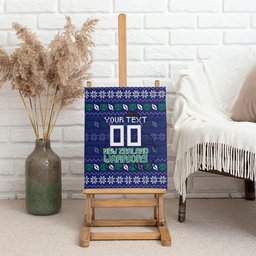 Personalized New Zealand Warriors Christmas Canvas Wall Art Maori Rugby Fans - Pixelated Ugly Xmas Pattern Mascot Santa