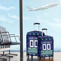 Personalized New Zealand Warriors Christmas Luggage Cover Maori Rugby Fans - Pixelated Ugly Xmas Pattern Mascot Santa