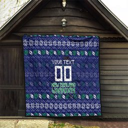 Personalized New Zealand Warriors Christmas Quilt Maori Rugby Fans - Pixelated Ugly Xmas Pattern Mascot Santa